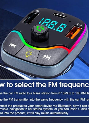 Wireless FM Transmitter Car MP3 Player – Bluetooth, Dual USB, Type-C, LED