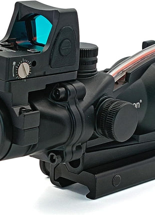 Tactical Rifle Scope 4x32 Fixed Optic + RMR-Style Red Dot Sight Combo – Daylight Fiber Reticle – Black
