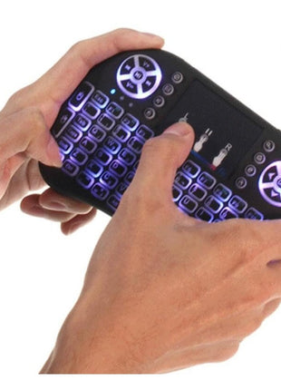 Mini Wireless Keyboard with Touchpad 2.4GHz + Bluetooth – 3-Color LED Backlit – Rechargeable – Black