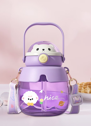 Bear 860mL Kids Water Bottle with Straw & Carry Handle Purple ABS Plastic