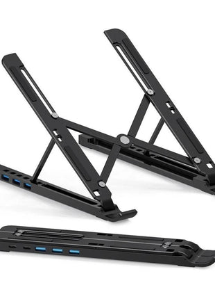 Adjustable Laptop Stand Docking Station 7-17" – Aluminium USB-C Hub with 5 Ports – Foldable, 7 Heights, Non-Slip