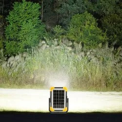 Solar LED Warning Triangle Lamp with Power Bank, Flashlight, Hanging Work Light, Alarm Horn, USB-C Charging and Foldable Stand