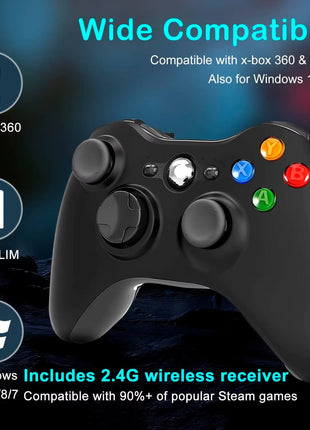 Generic Wireless Game Controller for Xbox 360 and PC – 2.4GHz with Dual Vibration, Linear Triggers, Black