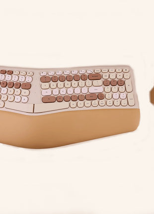 Wireless Ergonomic Keyboard and Mouse Combo, PU Wrist Rest, 101 Keys, 3-DPI Optical Mouse