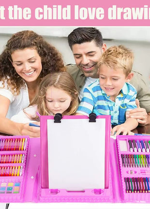 208-Piece Kids Art Set – Drawing & Painting Kit with Easel, Crayons, Pencils, Ruler, Watercolors