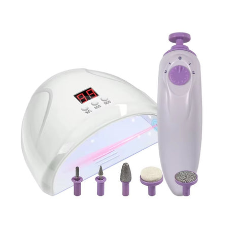 2-in-1 LED Nail Dryer & Electric Nail File – 12W USB Lamp – 5 Attachments – Portable Kit