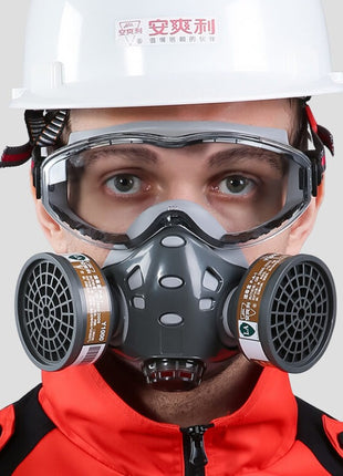 Half Face Respirator Mask with Goggles – KN95 Gas & Dust Protection – TPE Body – Twin Filter – Grey