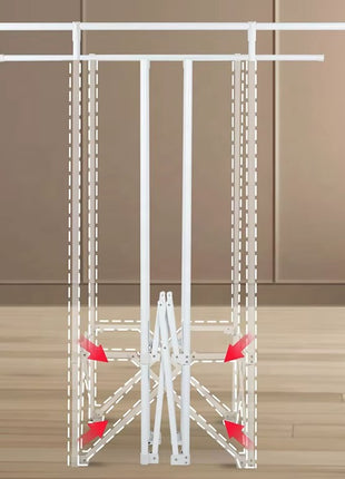 Folding Floor‑Ceiling Double‑Pole Drying Rack – 2 Rods – Carbon Steel & Engineering Plastic – White