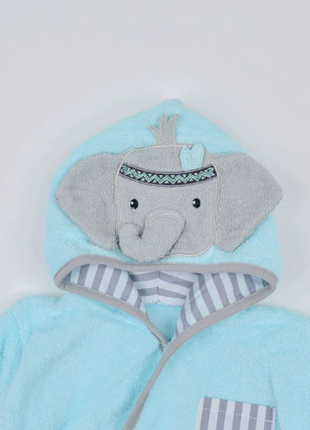 Baby Elephant Hooded Cotton Bathrobe with Belt & Mittens Aqua Gray 0–9 Months Soft Full Sleeve