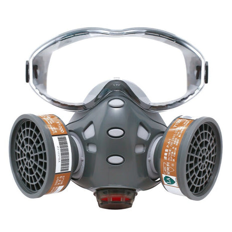 Half Face Respirator Mask with Goggles – KN95 Gas & Dust Protection – TPE Body – Twin Filter – Grey