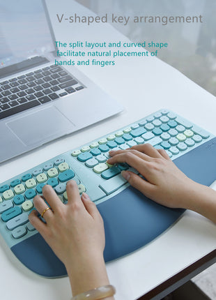 Wireless Ergonomic Keyboard and Mouse Combo, PU Wrist Rest, 101 Keys, 3-DPI Optical Mouse