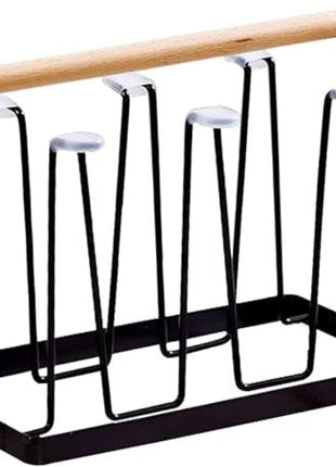 Glass Drying Rack 6-Cup Holder with Wood Handle – Metal Stand for Mugs and Tumblers