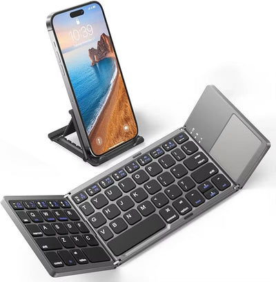 Foldable Bluetooth Keyboard Full-Size 84-Key – Scissor-Switch + Touchpad – Multi-Device Wireless – Black