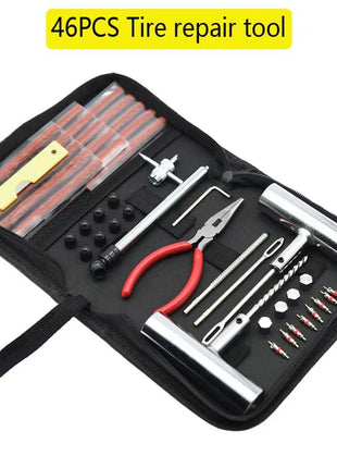 46-Piece Tire Repair Kit for Tubeless Tires – Heavy-Duty Puncture Plug Tool Set with Pliers, Valve Tools & Storage Bag
