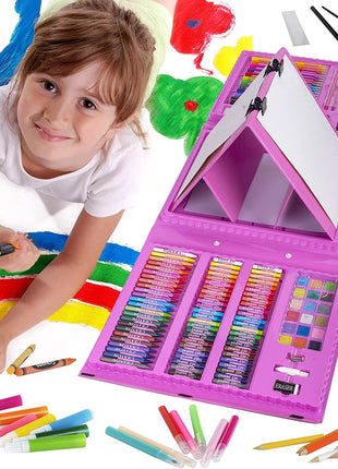 208-Piece Kids Art Set – Drawing & Painting Kit with Easel, Crayons, Pencils, Ruler, Watercolors