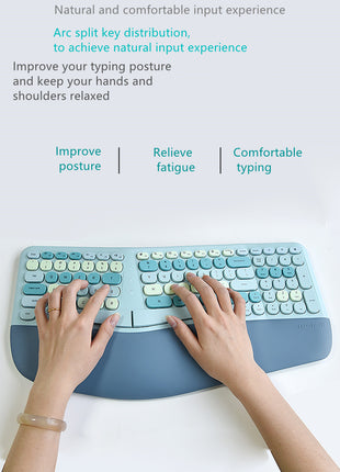 Wireless Ergonomic Keyboard and Mouse Combo, PU Wrist Rest, 101 Keys, 3-DPI Optical Mouse
