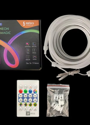 LED Neon Rope Light 5m RGB IC – Smart App + Remote Control – IP68 Silicone Strip with USB – Flexible Ambient Lighting