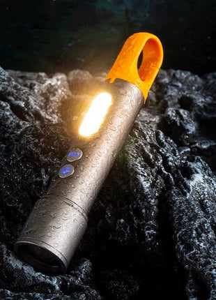 OUTGEAR LED Flashlight 20W Rechargeable – 5+4 Modes, COB Side Light, USB-C Torch with Filters – Grey/Orange