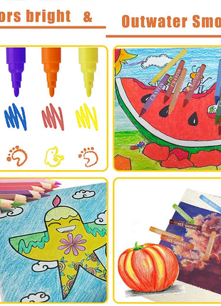 208-Piece Kids Art Set – Drawing & Painting Kit with Easel, Crayons, Pencils, Ruler, Watercolors