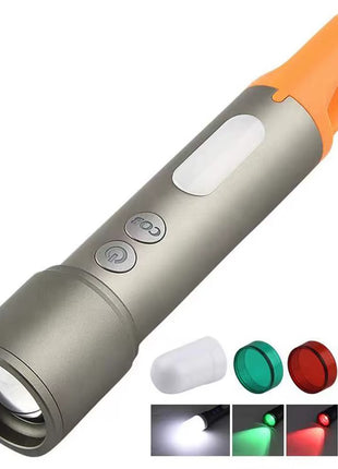 OUTGEAR LED Flashlight 20W Rechargeable – 5+4 Modes, COB Side Light, USB-C Torch with Filters – Grey/Orange