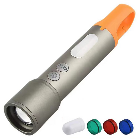 OUTGEAR LED Flashlight 20W Rechargeable – 5+4 Modes, COB Side Light, USB-C Torch with Filters – Grey/Orange