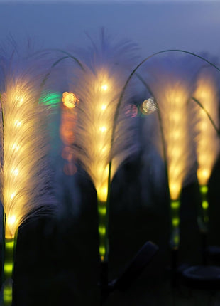 Solar Outdoor Garden Reed Lights 2 Pack Warm White LED Waterproof Pathway Lights for Patio Yard Décor