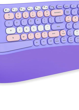 Wireless Ergonomic Keyboard and Mouse Combo, PU Wrist Rest, 101 Keys, 3-DPI Optical Mouse