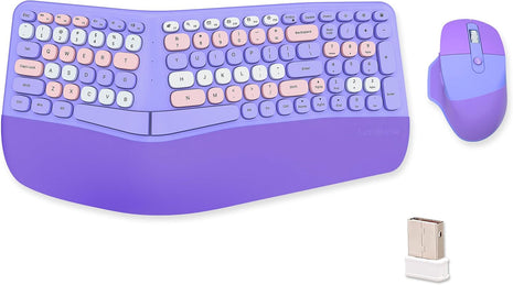 Wireless Ergonomic Keyboard and Mouse Combo, PU Wrist Rest, 101 Keys, 3-DPI Optical Mouse