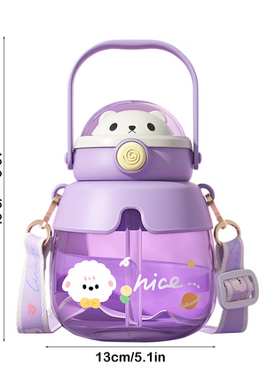 Bear 860mL Kids Water Bottle with Straw & Carry Handle Purple ABS Plastic