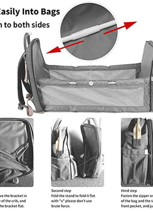 Multifunction Baby Diaper Backpack 35L with Foldable Bed, Waterproof Changing Station & Insulated Pockets – Grey/Navy