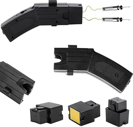 Self‑Defence Shooting Stun Gun 80 000 V – 3 Cartridges + Laser + Carry Case – Compact 15×6×3 cm Rechargeable