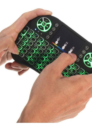 Mini Wireless Keyboard with Touchpad 2.4GHz + Bluetooth – 3-Color LED Backlit – Rechargeable – Black