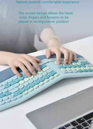 Wireless Ergonomic Keyboard and Mouse Combo, PU Wrist Rest, 101 Keys, 3-DPI Optical Mouse