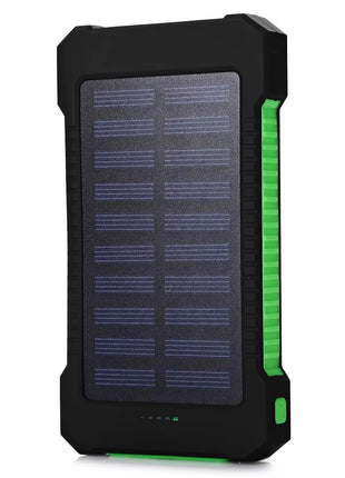 Solar Power Bank 10000mAh – Dual USB Output + LED Flashlight – Waterproof Outdoor Charger Red