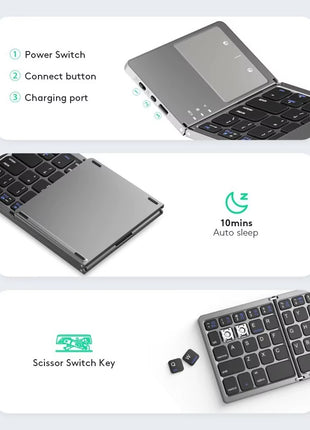 Foldable Bluetooth Keyboard Full-Size 84-Key – Scissor-Switch + Touchpad – Multi-Device Wireless – Black