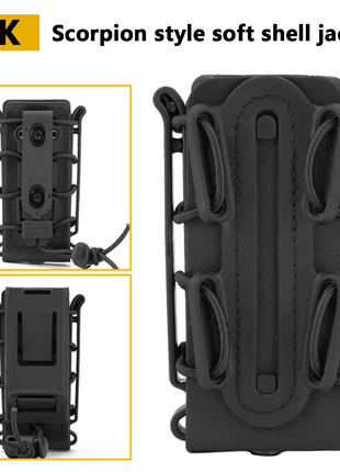 Magazine Pouch 9 mm – Plastic, Quick‑draw Twist, Waterproof, 130 g – Belt & MOLLE Clips – Red / Green / Khaki / Black