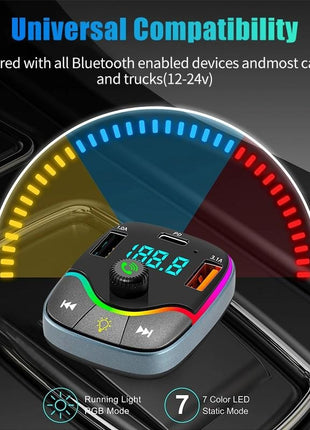 Wireless FM Transmitter Car MP3 Player – Bluetooth, Dual USB, Type-C, LED