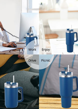 1.2L Stainless Steel Tumbler - Double-Wall Vacuum Insulated, Splash Proof, BPA-Free Lid with Rotating Cover