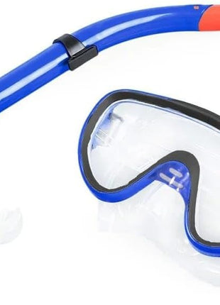 Youth Snorkel and Mask Set – Dual Lens Silicone Skirt – Adjustable Strap – Splash Guard Tube – Red, Blue, Black, Yellow