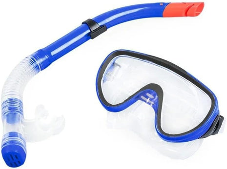 Youth Snorkel and Mask Set – Dual Lens Silicone Skirt – Adjustable Strap – Splash Guard Tube – Red, Blue, Black, Yellow