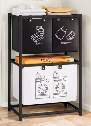 4-Compartment Laundry Sorter 20L Fabric – Vertical Space-Saving Hamper with Foldable Bins &amp; Moisture-Resistant Frame – Black