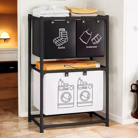 4-Compartment Laundry Sorter 20L Fabric – Vertical Space-Saving Hamper with Foldable Bins &amp; Moisture-Resistant Frame – Black