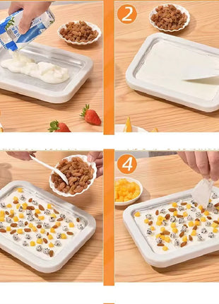 Manual Ice Cream Maker Pan 22.5 × 17.5 cm – Stainless Steel + ABS – Non‑Electric Frozen Dessert Maker