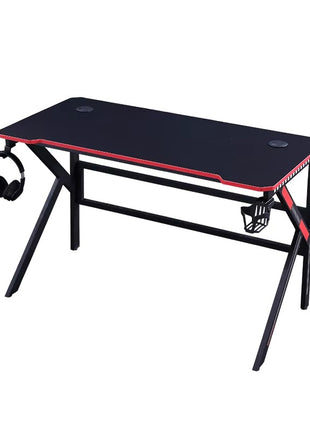 Gaming Desk 120cm Carbon Fiber Style MDF – Ergonomic Curve – K-Shaped Steel Frame – Dual Cable Ports