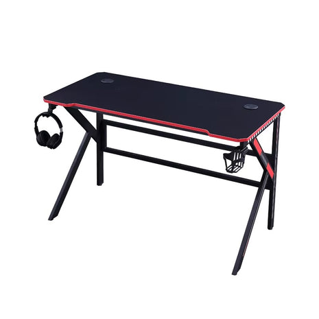 Gaming Desk 120cm Carbon Fiber Style MDF – Ergonomic Curve – K-Shaped Steel Frame – Dual Cable Ports