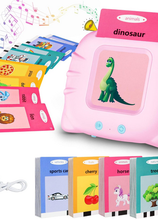 Talking Flash Cards for Kids – 112 Double-Sided Sight Word Cards – 224 Words, 13 Categories, No Screen – Ages 2–6 – Blue/Pink