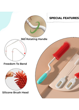 Baby Bottle Cleaner Set 3-Piece Silicone & PP Brush Kit