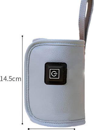 Portable Leather Infant Bottle Warming Case USB Powered with 3 Heat Settings, Velcro Closure, Fits Various Baby Bottles