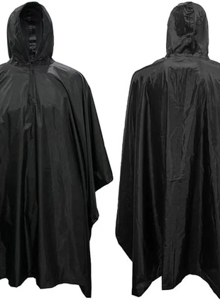 Hooded Cape Raincoat Waterproof Reusable Black Poncho Lightweight Outdoor Rain Protection for Hiking Camping Travel Commuting