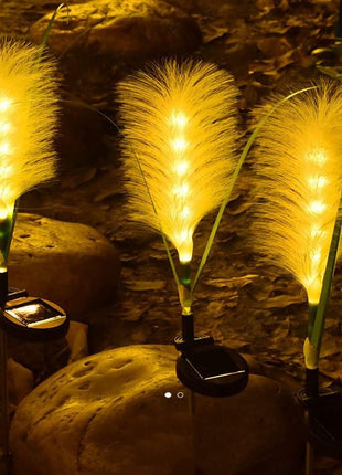 Solar Outdoor Garden Reed Lights 2 Pack Warm White LED Waterproof Pathway Lights for Patio Yard Décor